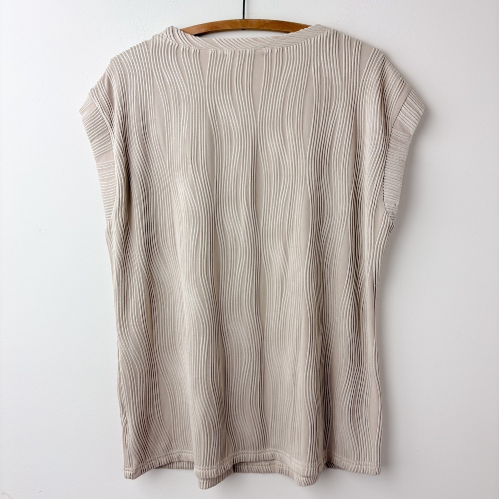 Lillusroy Top Womens Large Beige Cap Sleeve Minimalist Neutral Chic Capsule Soft - Picture 4 of 8